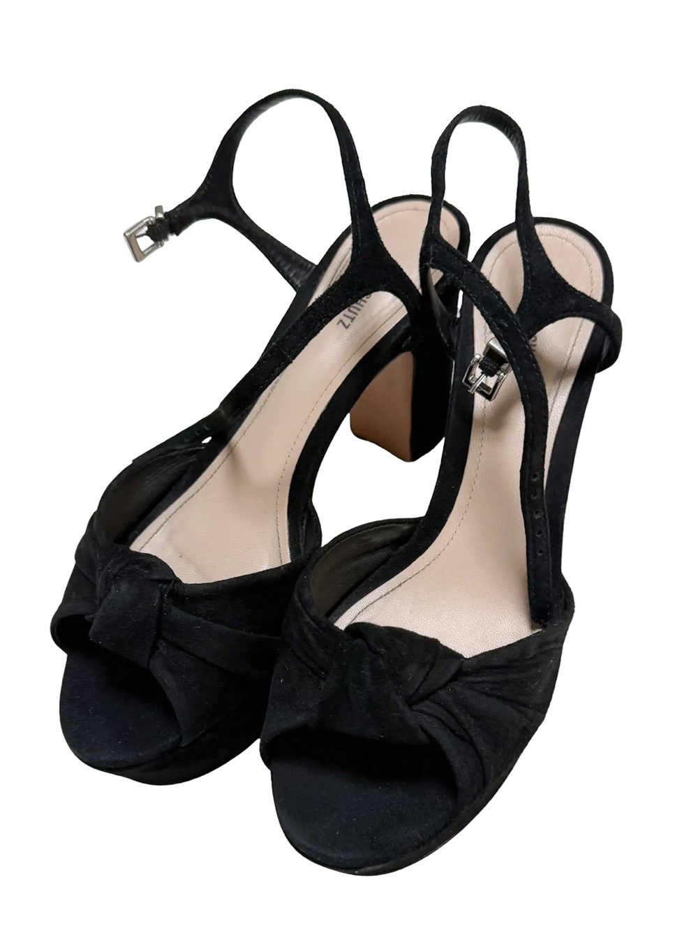 SCHUTZ Slingback Knot Peep Toe Heels Black Velvet Size 7.5 GUC